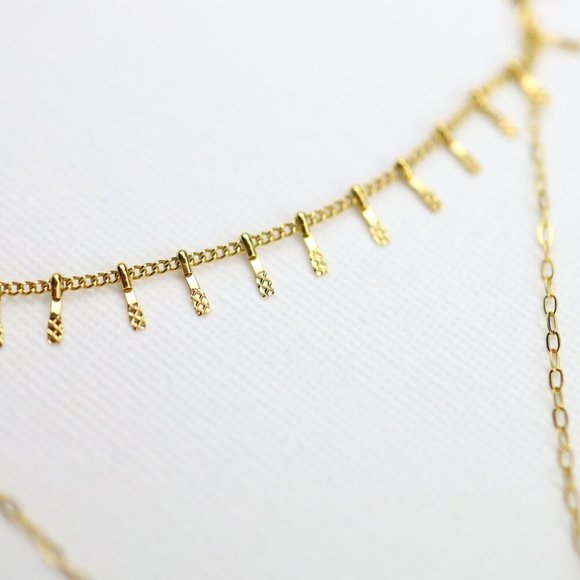 April Layered Bar Chain and Choker Gold Necklace Set - Picture 2 of 3